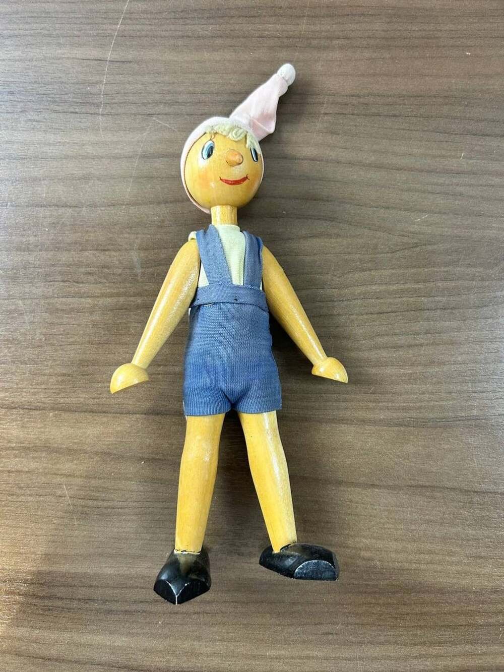 Wooden Pinocchio Peg Doll Made in Poland, 7" Vintage